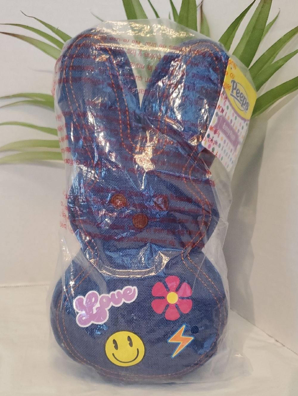 Peeps Denim Bunny Plush with Patch Stickers